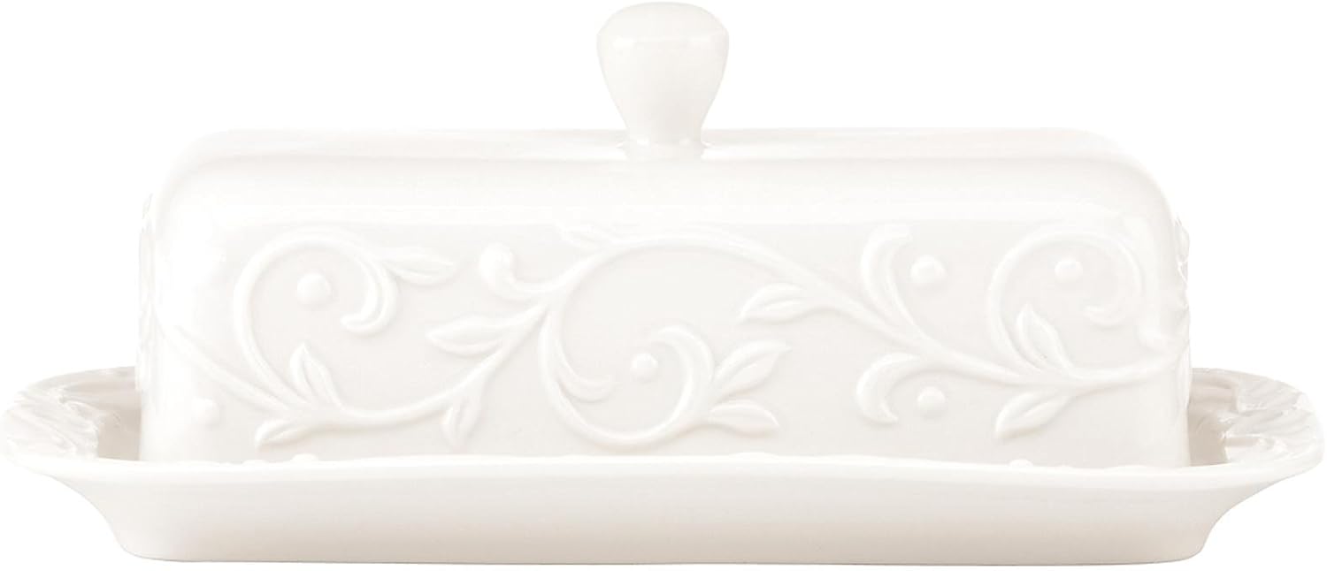 Lenox Opal Innocence Carved Butter Dish for Elegant Dining