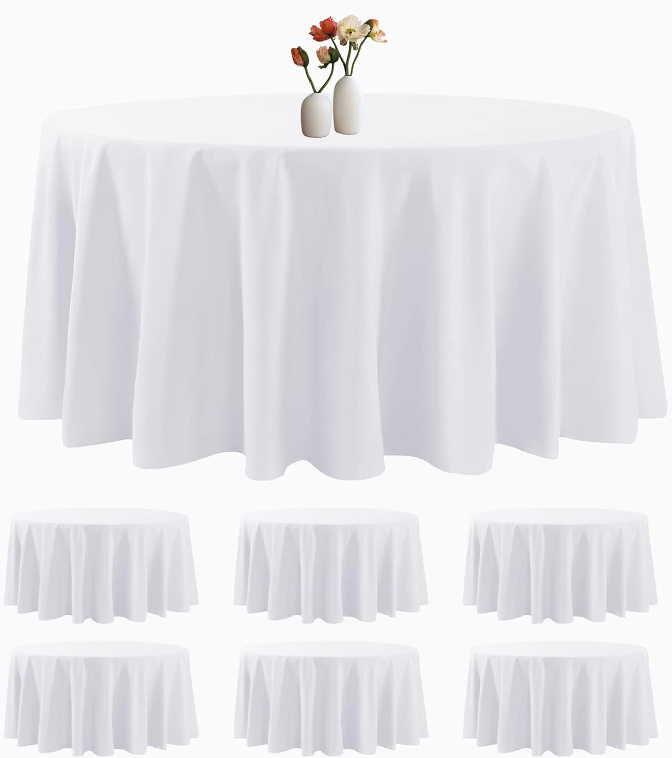6 Pack Round Tablecloth 132 Inches White Stain Resistant Covers