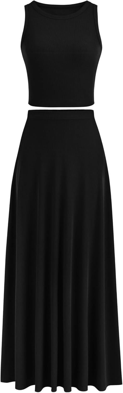 PRETTYGARDEN Women's 2 Piece Maxi Skirt Set for Summer Style