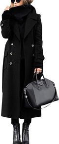 Women's Wool Double Breasted Midi Coat with Removable Belt - Warm Midi