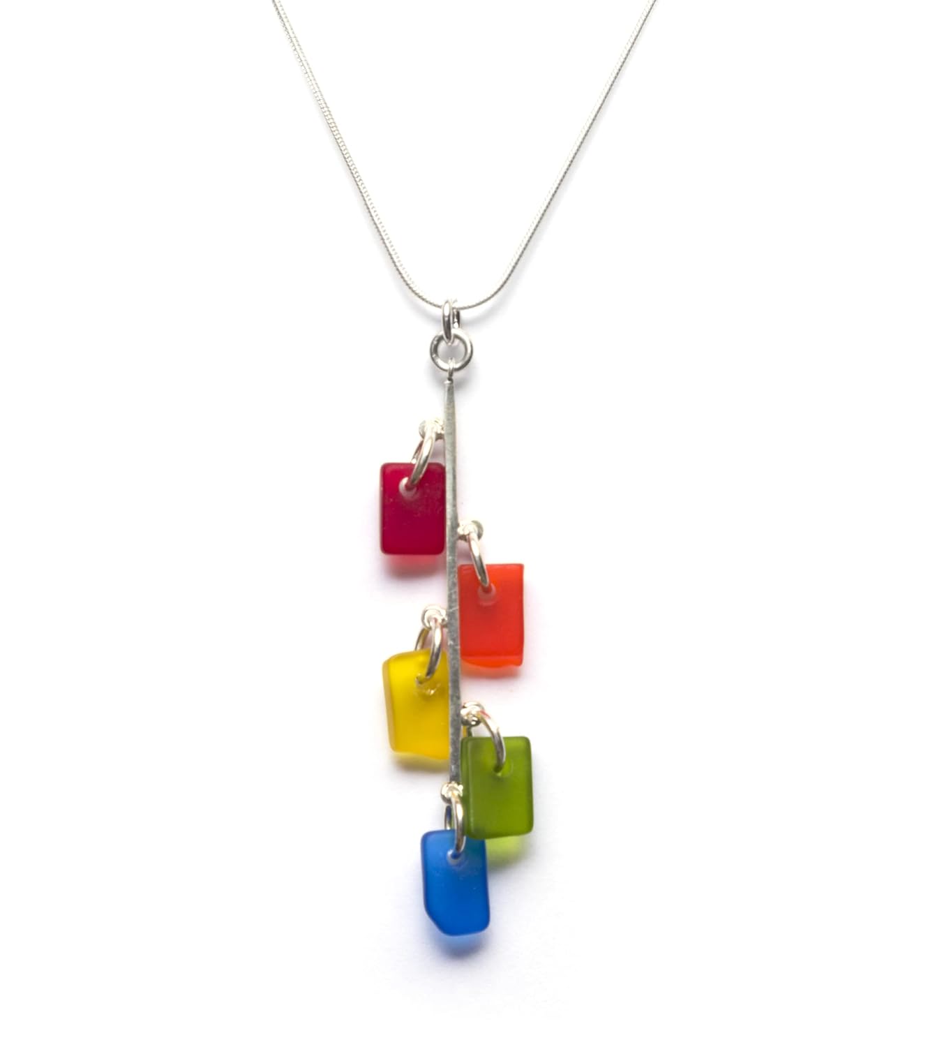 Sea Glass Avalon Pendant with Rainbow Colors on 16 in Chain