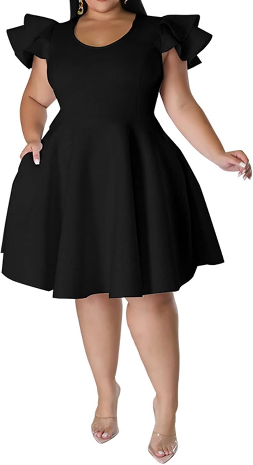 IyMoo Women's Plus Size Cape Flutter Sleeve A Line Dress