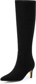 Knee High Boots Women Tall Pointed Toe Kitten Heel - Size 6-11