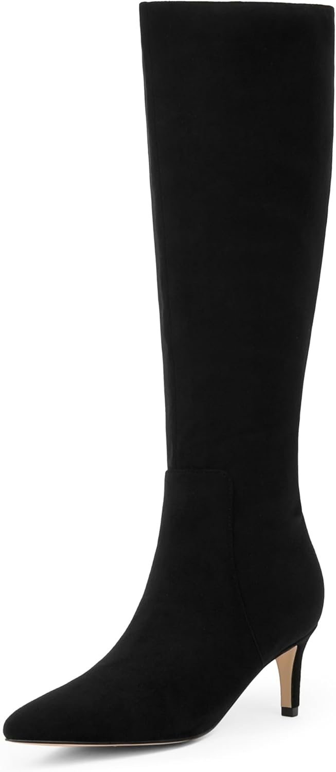 Knee High Boots Women Tall Pointed Toe Kitten Heel for Fall