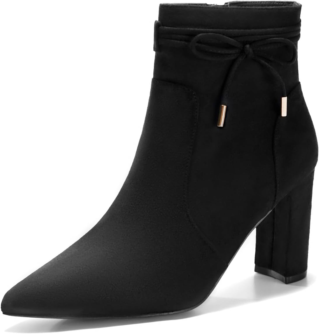 Coutgo Womens Pointed Toe Ankle Boots with Chunky Block Heel