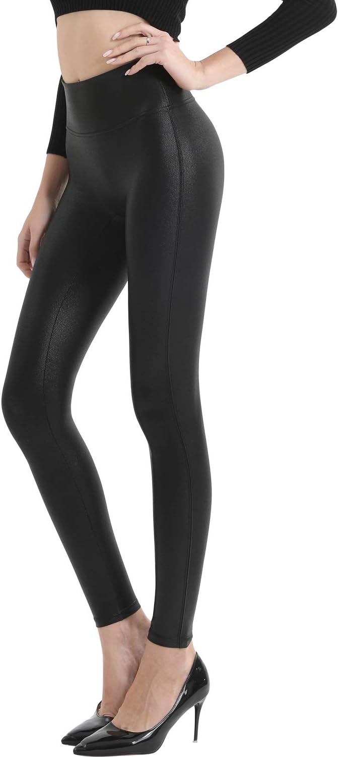 Retro Gong Faux Leather Leggings for Women with High Waist