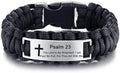 LF Mens Stainless Steel Psalm 23 Paracord Survival Bracelet - Outdoor
