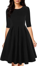 oxiuly Women's Vintage Half Sleeve O-Neck Swing Dress - Pocketed