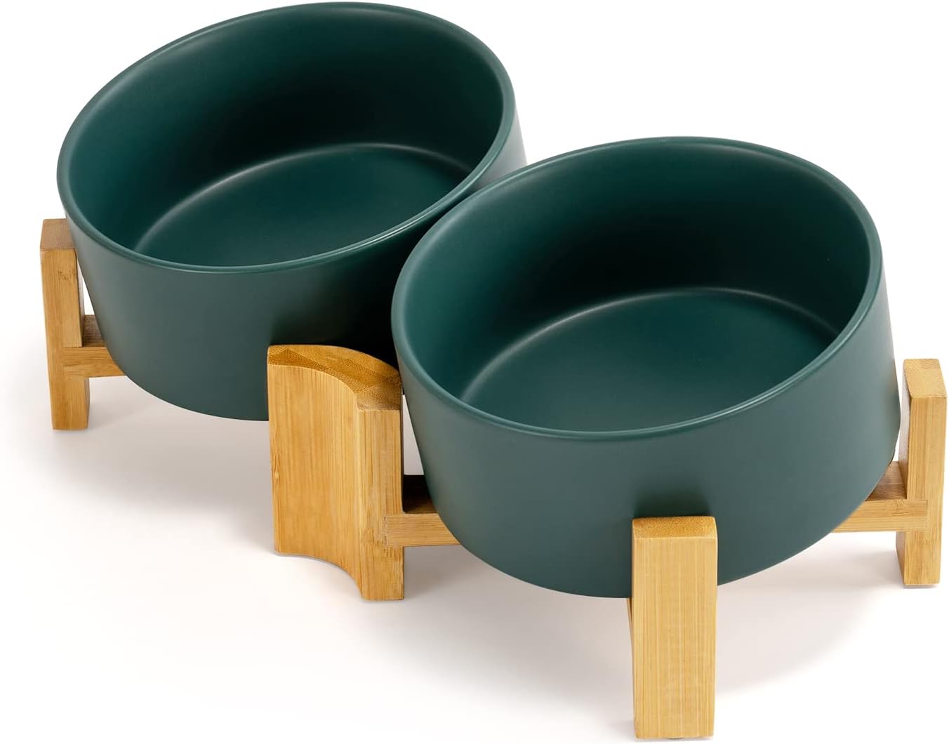 Slanted Ceramic Dog and Cat Bowl with Wooden Stand for Pets