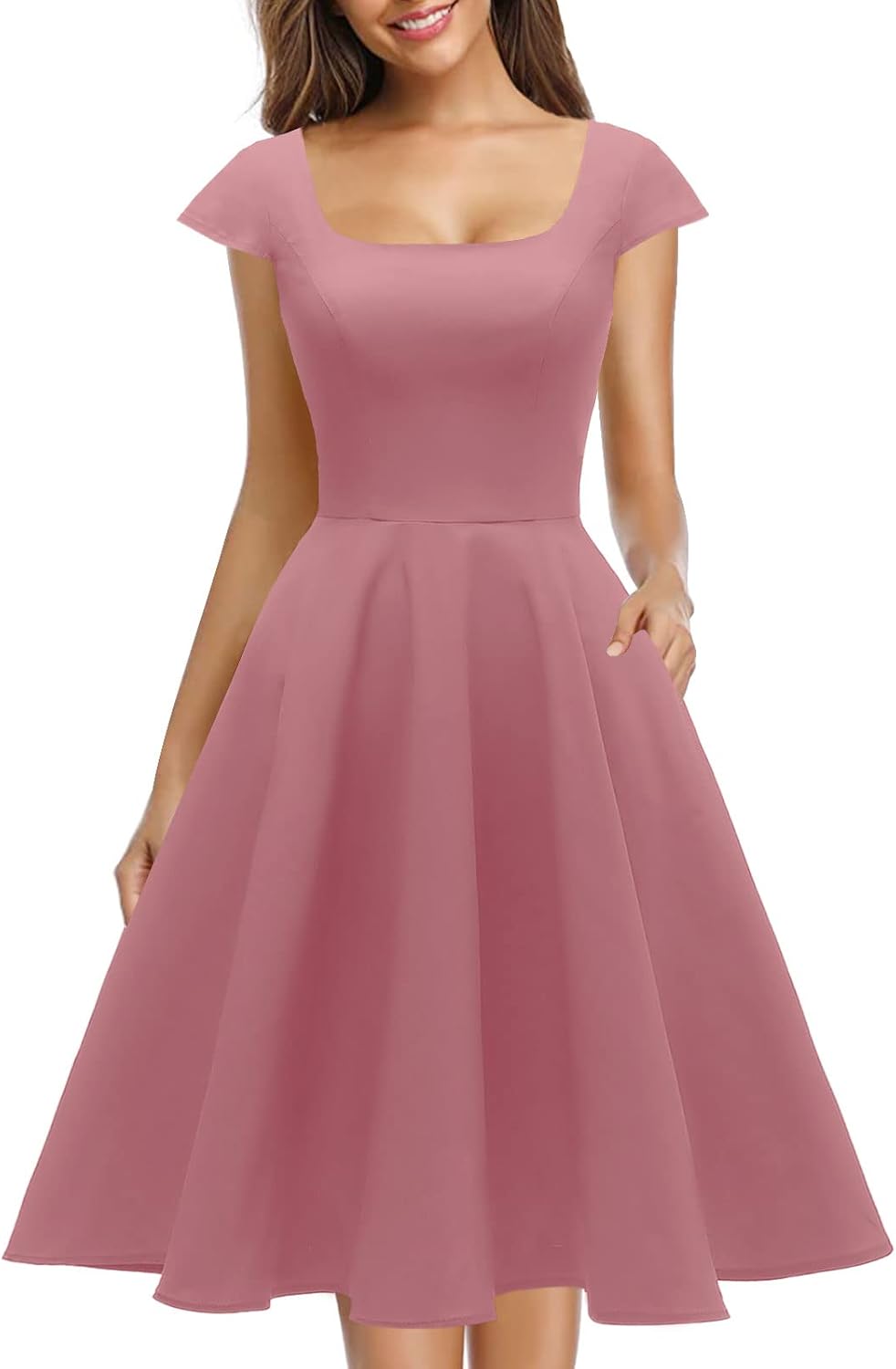 PUKAVT Women's 1950 Retro Swing Dress with Pockets for Parties