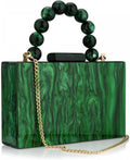 Acrylic Evening Clutch Bag Marbling Pearl Chain - Elegant Green