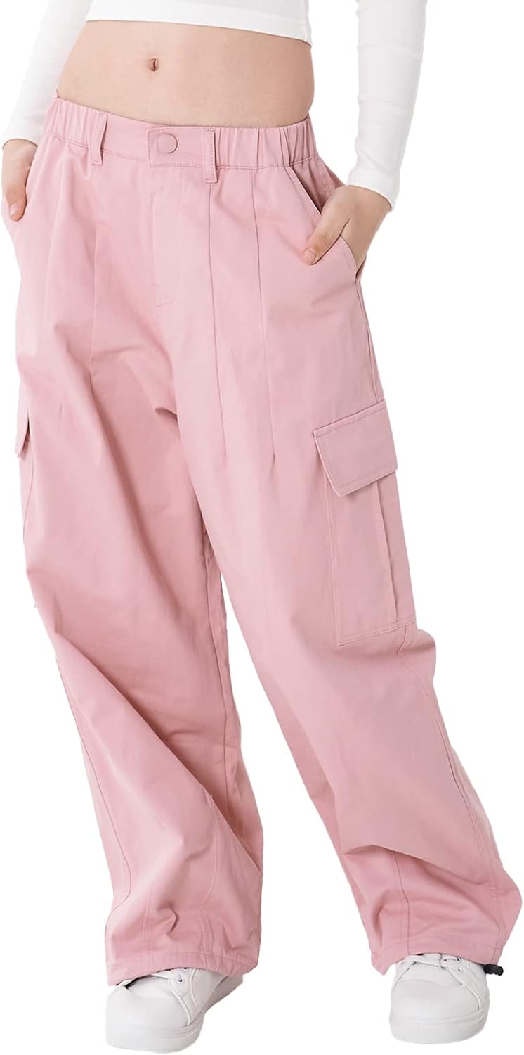 Rolanko Girls Cargo Pants Trendy Wide Leg Jogger Trousers