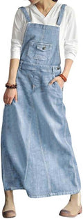 Denim Overall Dress Vintage A-Line Pinafore - Adjustable Strap Midi