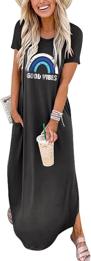 ANRABESS Women's Casual Loose Short Sleeve Maxi Beach Dress