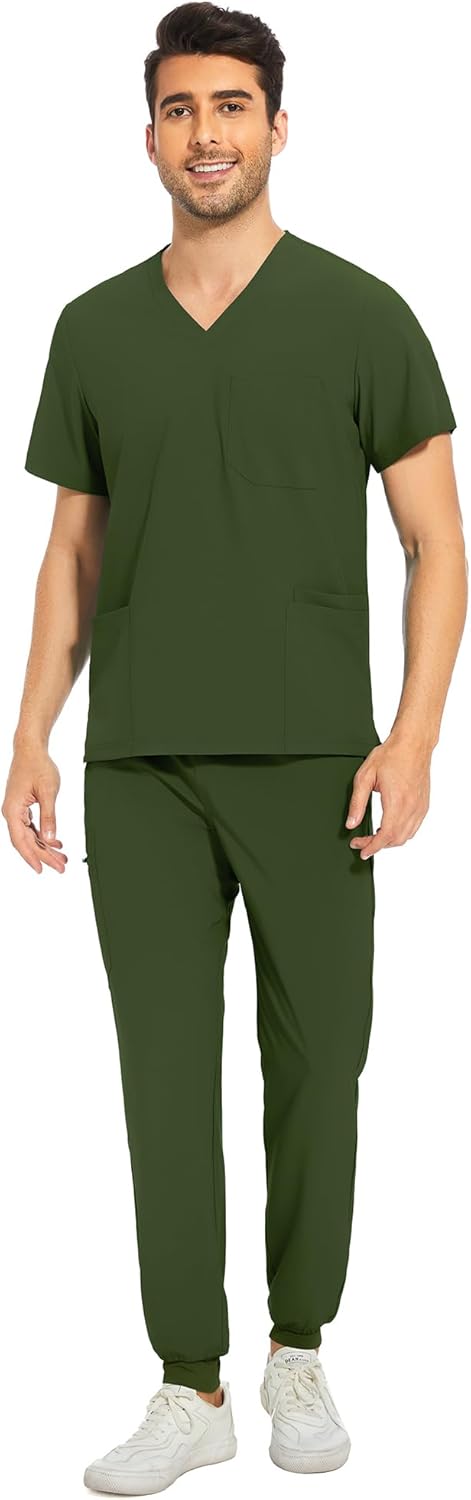 COZYFIT Men Scrubs Set with 8 Pockets and Yoga Waistband