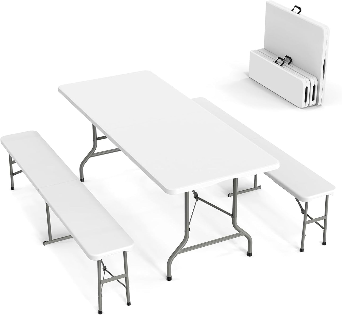 VINGLI Picnic Table Set with 2 Benches for Outdoor Use