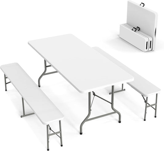 VINGLI Picnic Table Set with 2 Benches for Outdoor Use