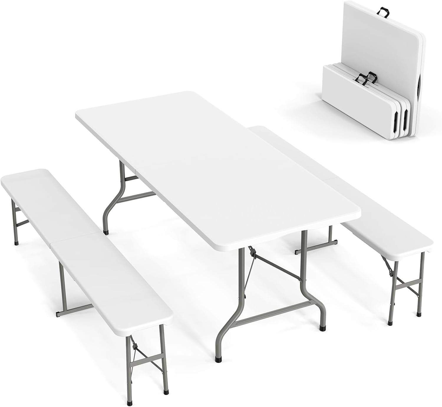 VINGLI 6ft Folding Table Set - Indoor/Outdoor, 2 Benches, Portable