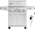 Larger 4-Burner Propane Gas Grill with Rotisserie Kit - Stainless