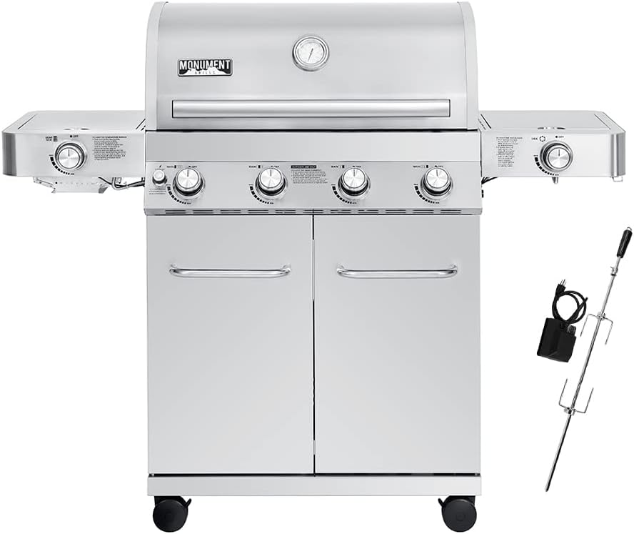 Monument Grills 4-Burner Propane Gas Grill with Rotisserie Kit