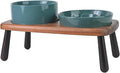 Ceramic Elevated Dog Bowls with Bamboo Stand - Spine-Friendly Feeding