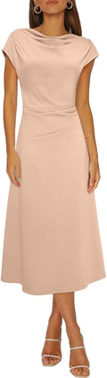 Stylish Women's Spring Summer Cowl Neck Midi Dress for Parties