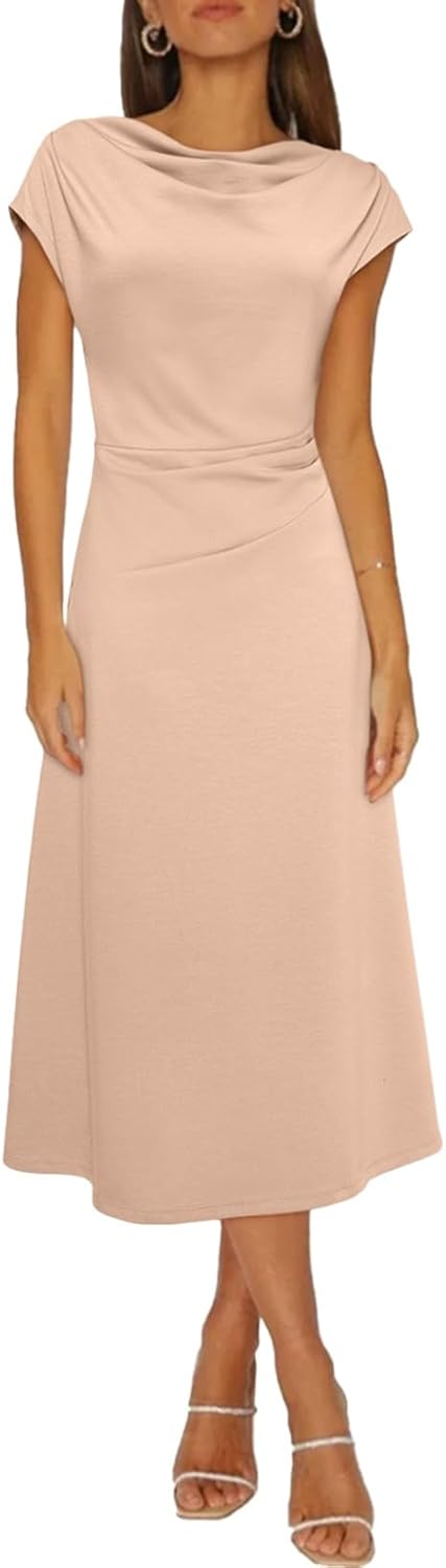 Stylish Women's Spring Summer Cowl Neck Midi Dress for Parties