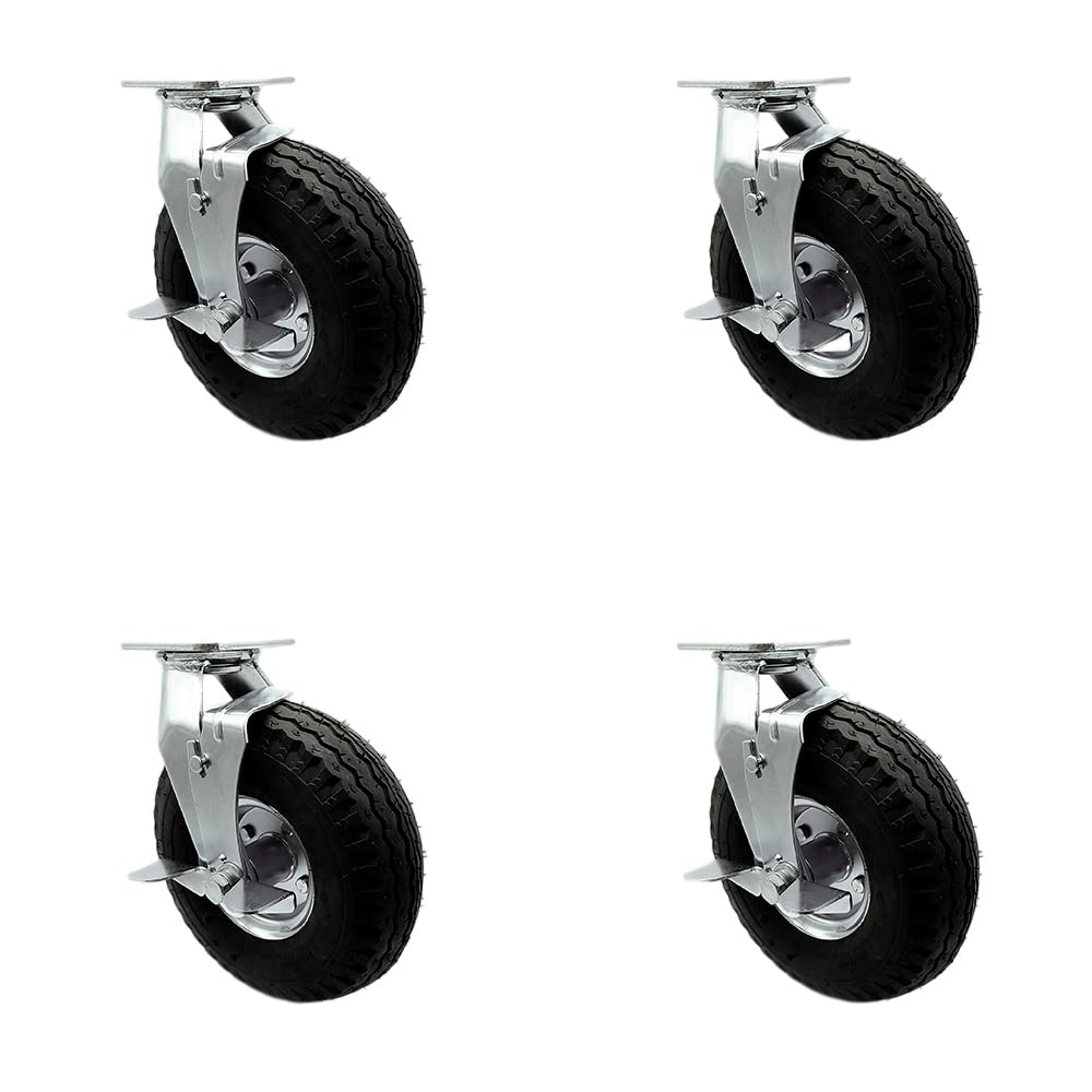 10 Inch Swivel Pneumatic Casters Set of 4 - Heavy Duty Wheels