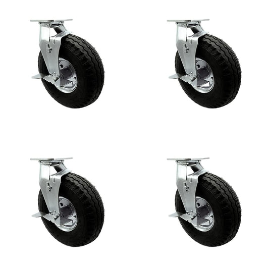10 Inch Swivel Pneumatic Casters Set of 4 - Heavy Duty Wheels