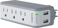 Wall Mount Surge Protector with USB Ports - Compact Travel Power Strip