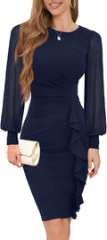 IHOT Women's Long Sheer Sleeve Ruched Sheath Bodycon Dress - Midi Fit