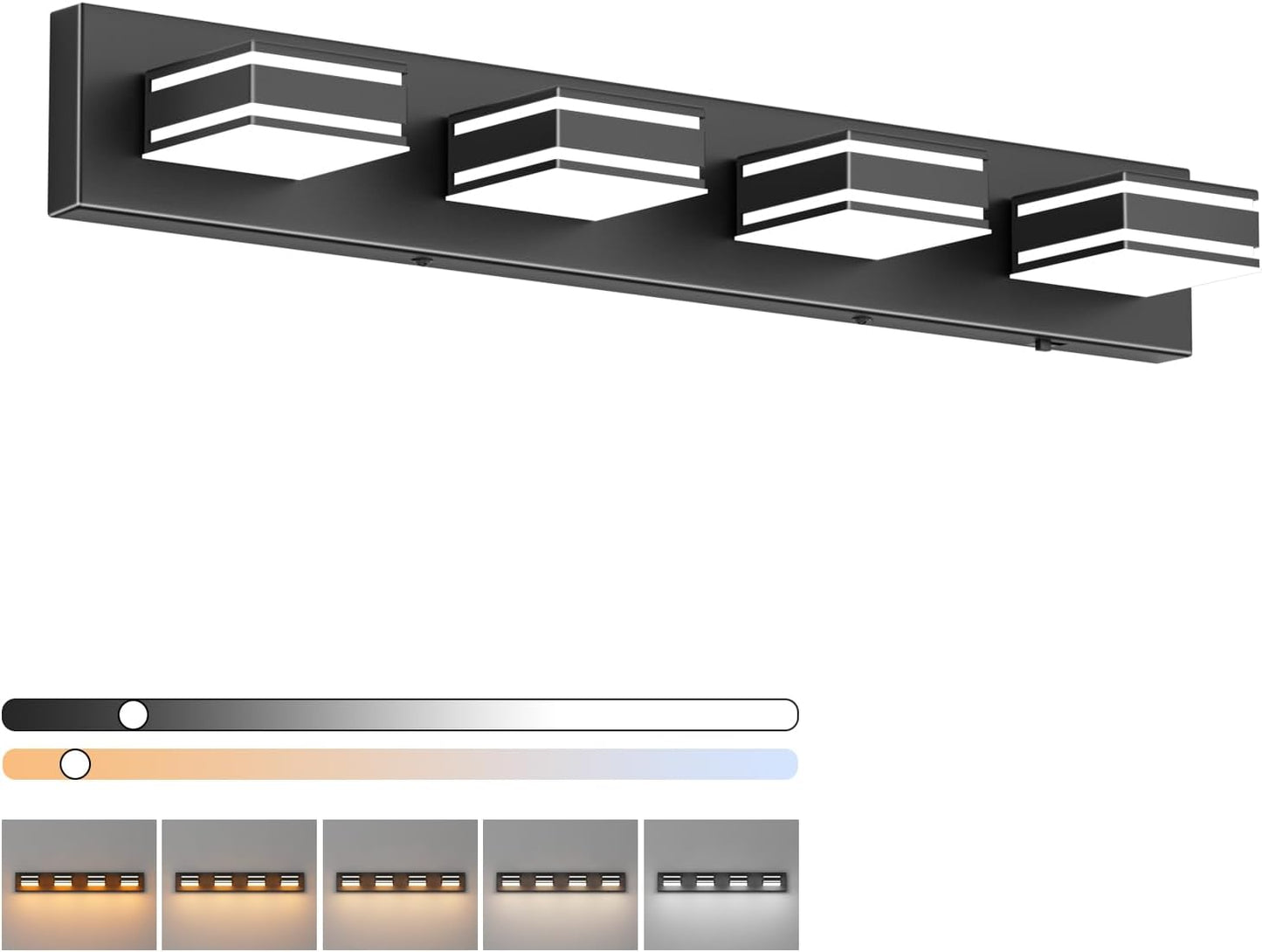 30inch Black Vanity Light with 5 Color Temperatures for Bathroom