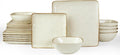 Vanilla White Ocean Square Dinnerware Set for 6 - 18 Piece Stoneware