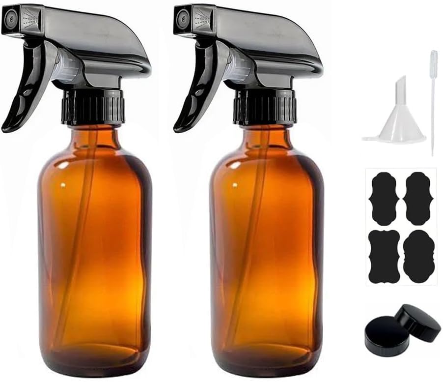 8 oz Amber Glass Spray Bottles - 2 Pack for Cleaning & Wellness