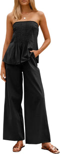 Tankaneo Womens 2 Piece Summer Strapless Tube Top and Wide Leg