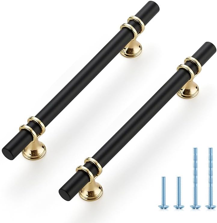 Ravinte Hardware 15 Pack 7.38 Inch Matte Black & Gold Cabinet Pulls