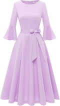 HomRain Women's Vintage Bell Sleeve Midi Dress - Flattering Retro