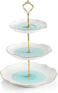3 Tier Ceramic Cake Stand Dessert & Cupcake Stand - Elegant Blue