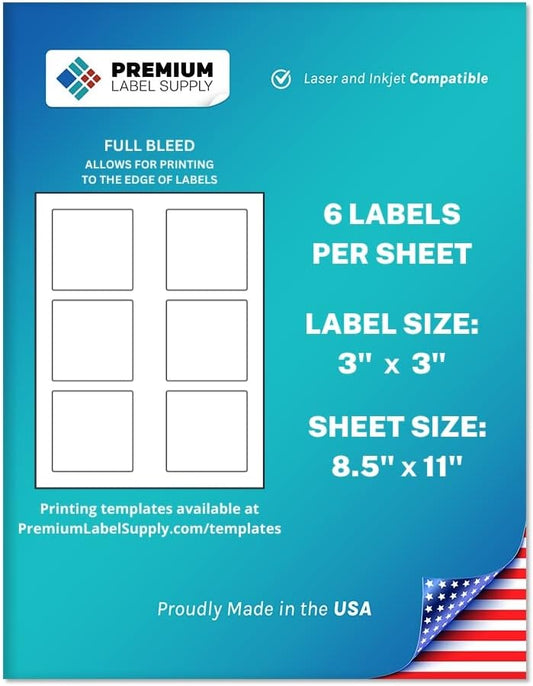 150 High-Quality White Sticker Labels, 3 x 3 Square, Compatible with Laser & Inkjet