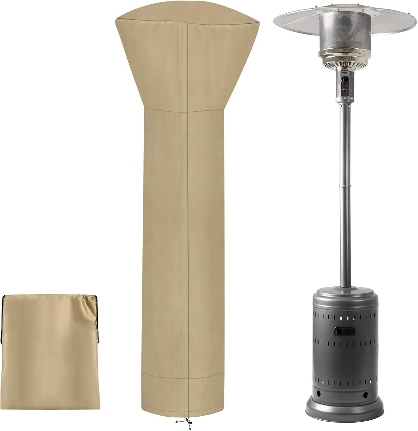 Waterproof Patio Heater Cover w/ Zipper, UV-resistant, Heavy Duty, Camel