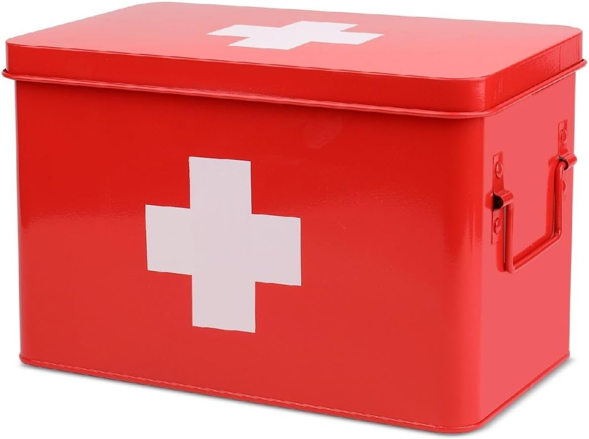 Flexzion First Aid Box Organizer - Vintage Red Medical Kit