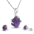 Real raw amethyst jewelry set - Dainty February birthstone necklace