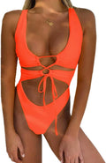 Womens High Cut Lace Up Backless One Piece Swimsuit - Sexy Fit