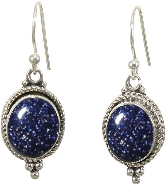 925 Sterling Silver Dangle Drop Earrings with Blue Gemstone
