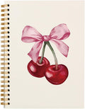 Coquette Pink Bow Cherry Notebook Journal - Preppy Hardcover Spiral