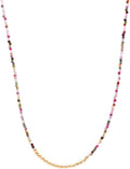 MultiTourmaline Gold Brass Beaded Necklace - Dainty 16+2 in