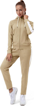 TEZO Womens Full Zip-Up Hoodie Tracksuit Set - Slim Casual 2-Piece