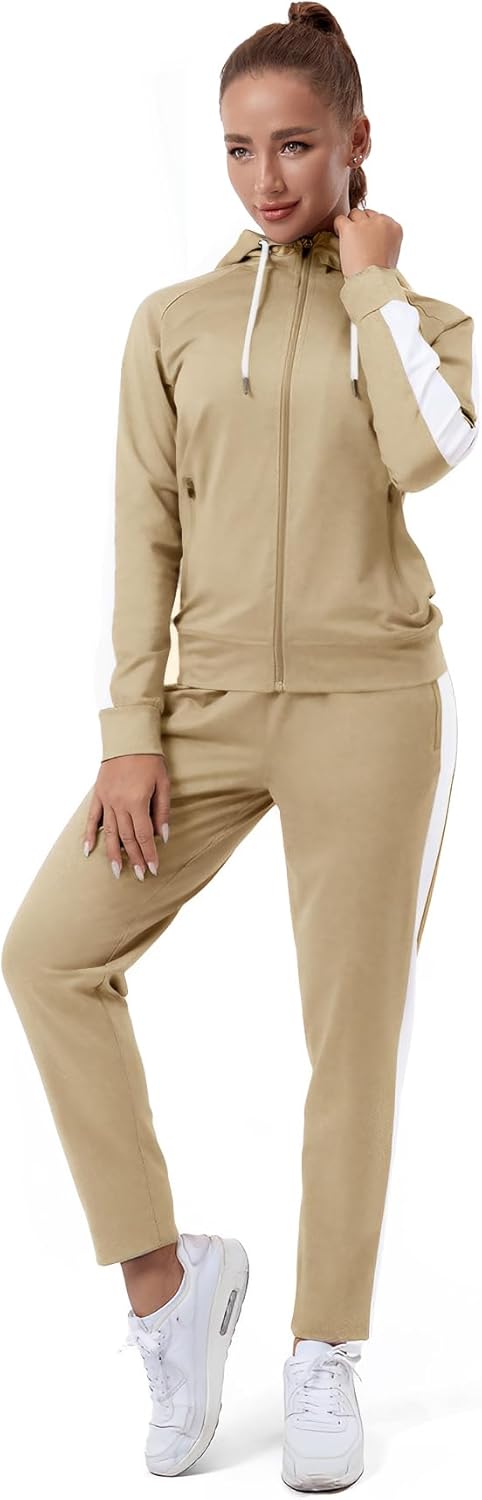 TEZO Womens Full Zip-Up Hoodie Tracksuit Set for Casual Wear