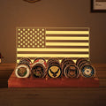 Ammonite Light up Challenge Coin Display - 4 Row Wooden Flag Stand