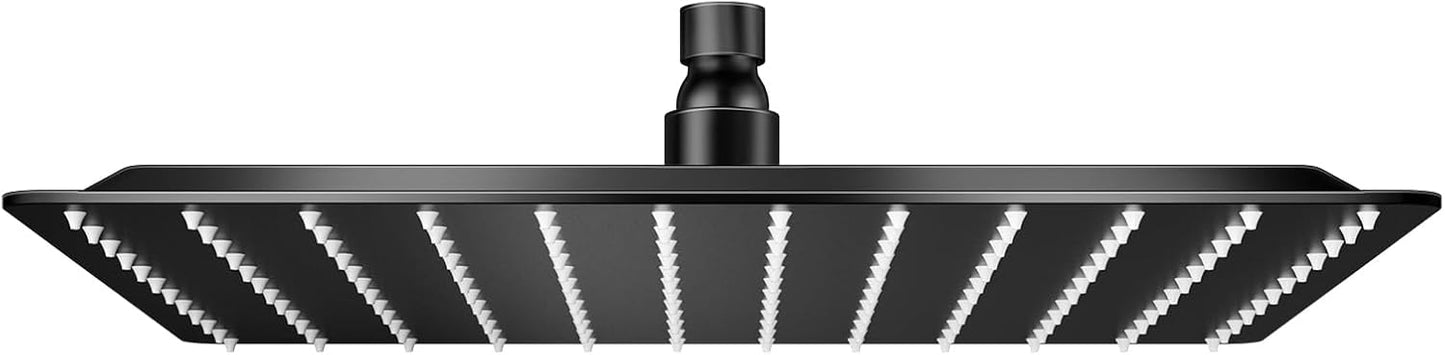 Square Rain Shower Head - Ultra-Thin 12 in Matte Black Design